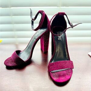 Pink/black sparkle heels